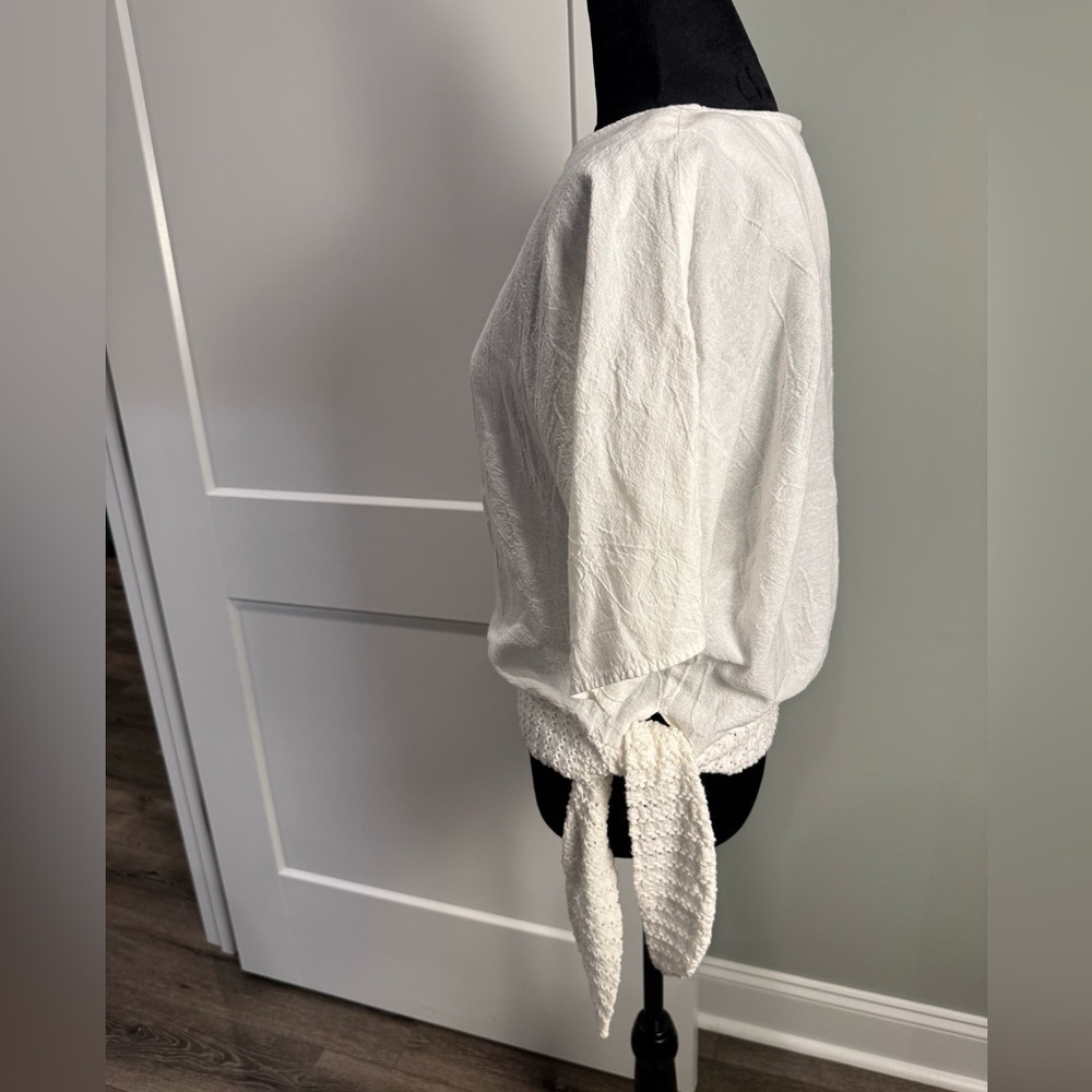 Brownstone studio tie waist boat neck blouse white lightweight airy - Picture 4 of 8